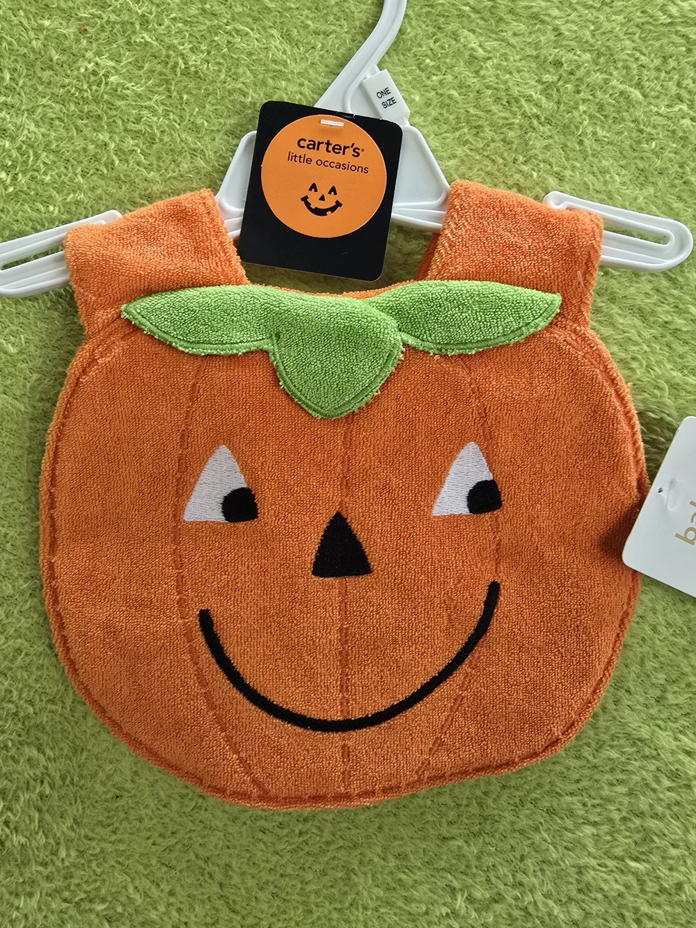 NWT  Baby BOYS & GIRLS Orange TERRY BIB HALLOWEEN  JACK-O-LANTERN PUMPKIN (Q5)